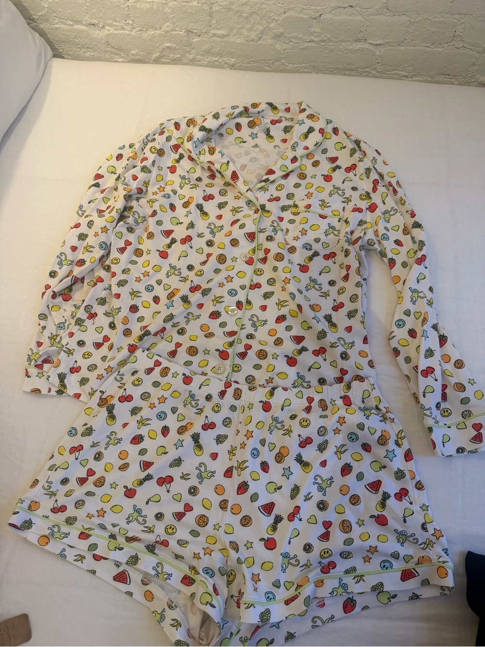 Roller Rabbit White Fruit & Star Pajama Top with Colorful Prints